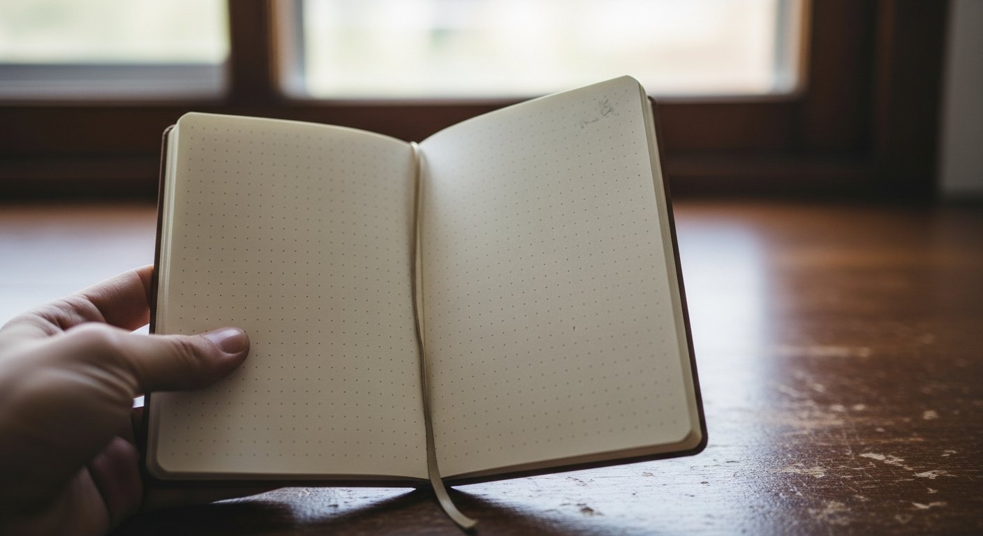 Petit carnet B6 pointillé ouvert tenu en main