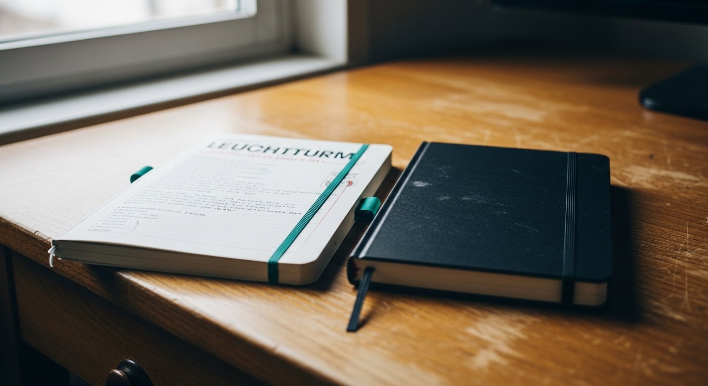 Un carnet Leuchtturm et un carnet Moleskine posés côte à côte