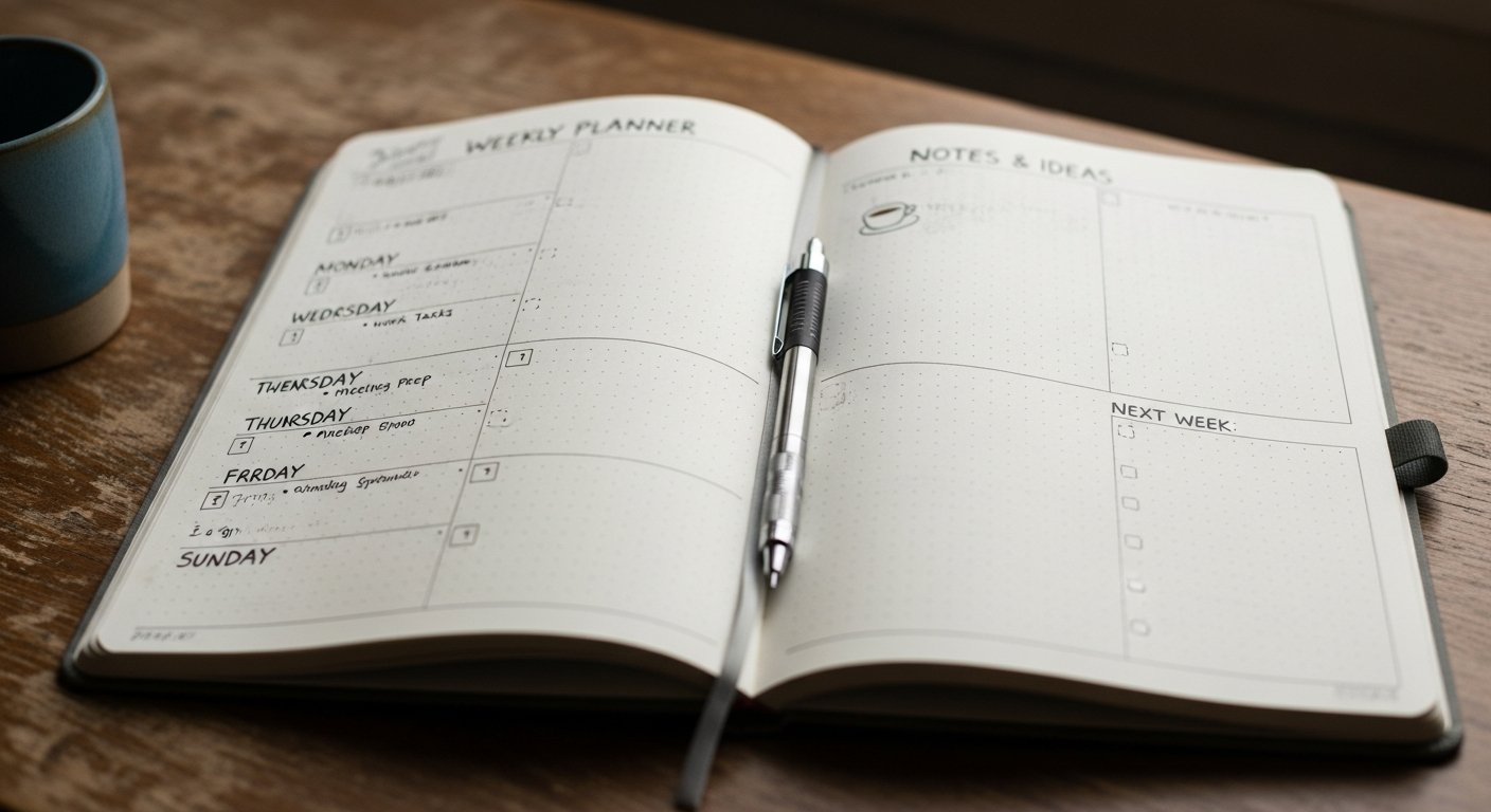 Double page de planning hebdomadaire de bullet journal manuscrite