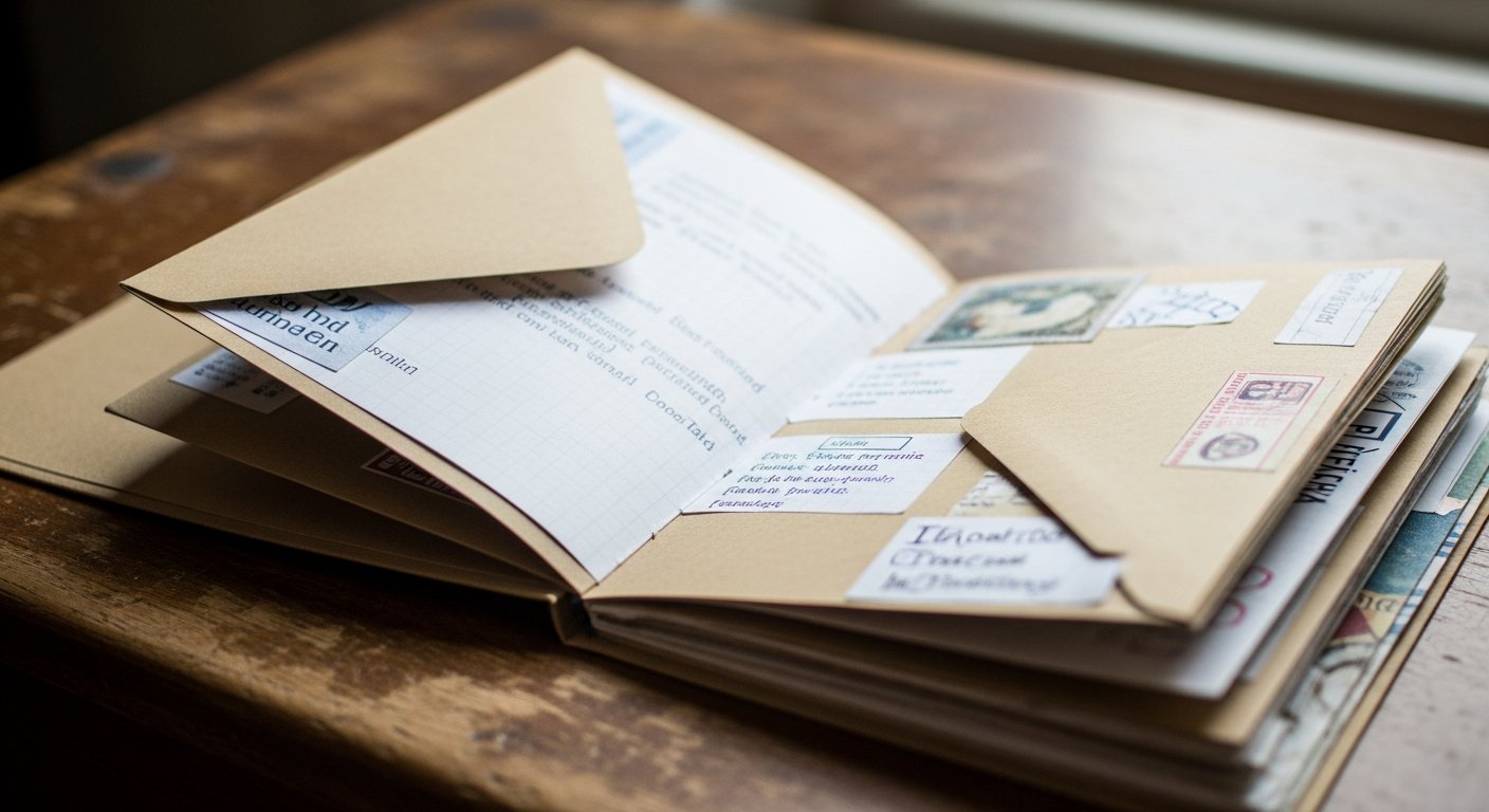 Papiers anciens et outils de reliure sur un plan de travail