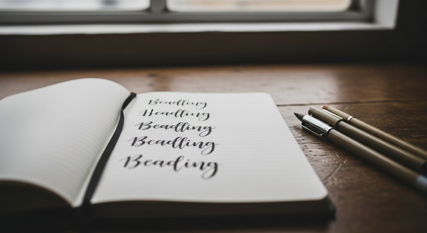 Lettering manuscrit dans un carnet, style brush