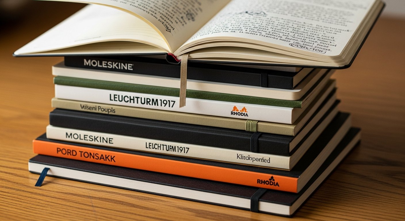 Plusieurs carnets de marques différentes empilés