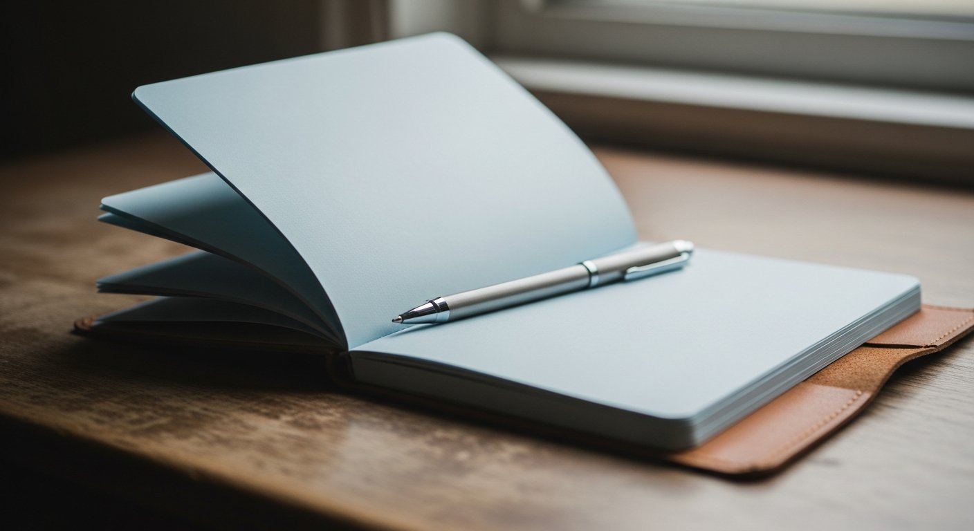 Carnet Smythson Panama bleu marine ouvert sur une page
