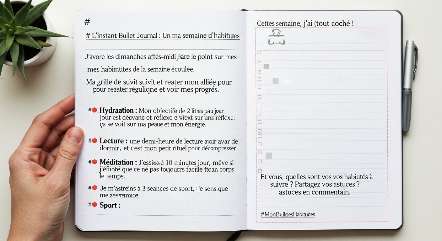Page de bullet journal avec une grille de suivi d'habitudes